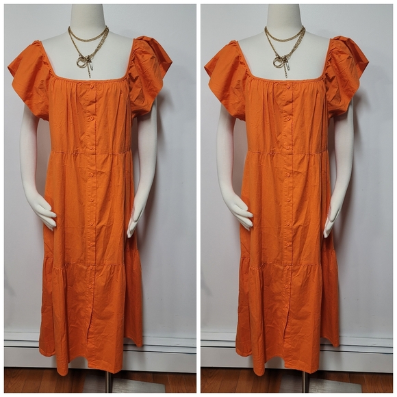Anthropologie Amadi Luiza Tiered Maxi Dress Off Shoulder Orange sz - Picture 4 of 7